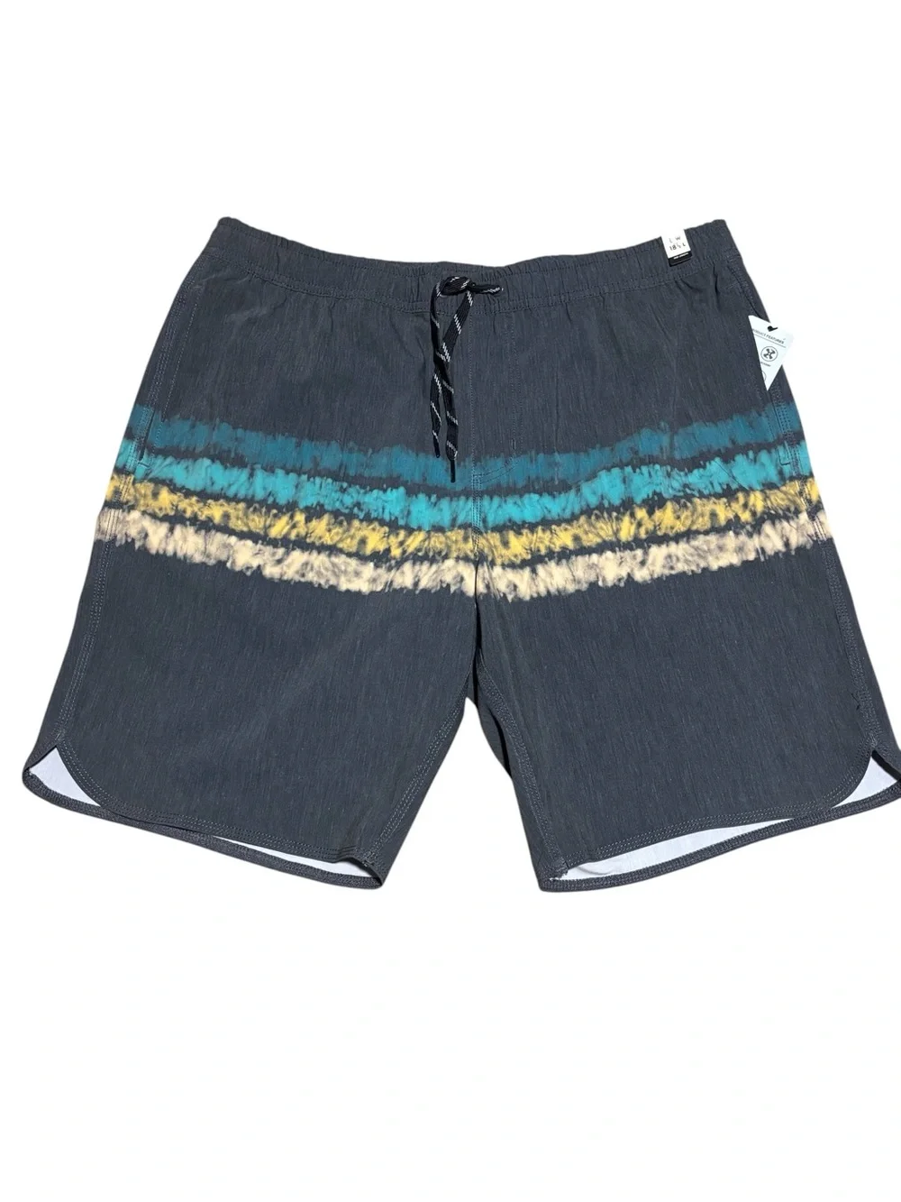 VISSLA Dark Gray Swim Shorts with Teal & Yellow Stripes